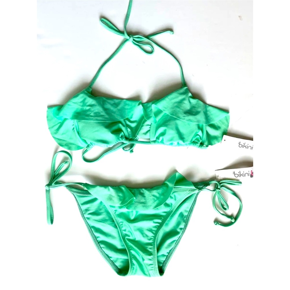 The Bikini Lab Mint Gree String Bikini Size Small New Padded Ruffle Detail